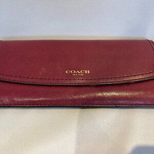 Vintage Coach Red Leather Checkbook Wallet Snap Closure Slim Wallet